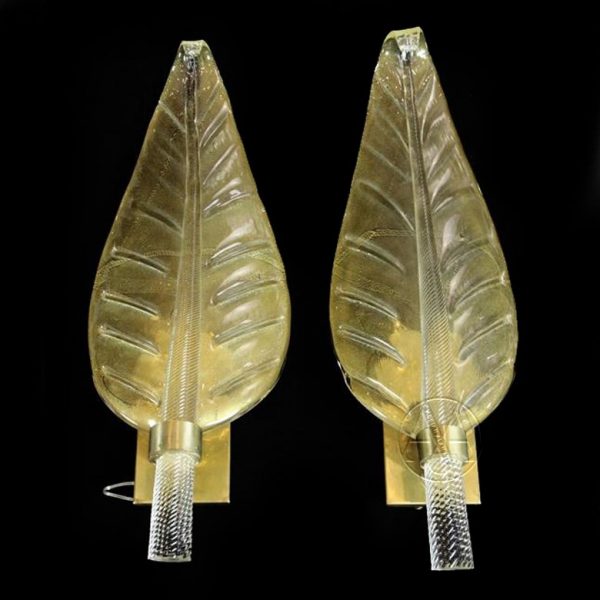 Пара настенных светильников из муранского стекла в форме листьев
