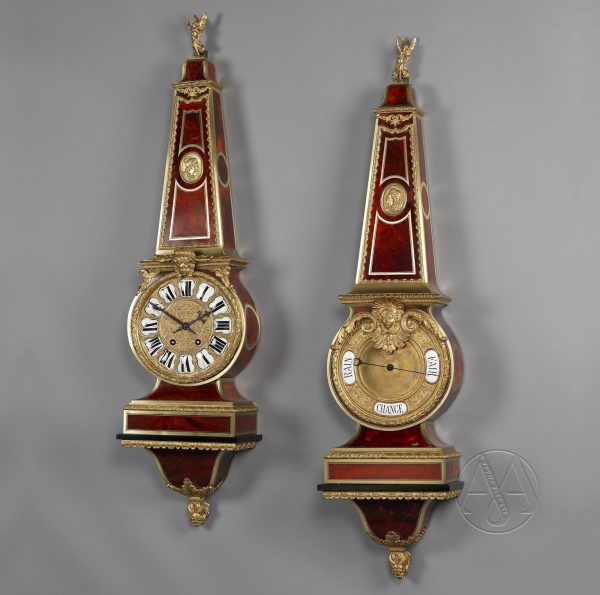 An Exceptional Tortoiseshell-Inlaid ‘Boulle’ Cartel Clock and Barometer Set