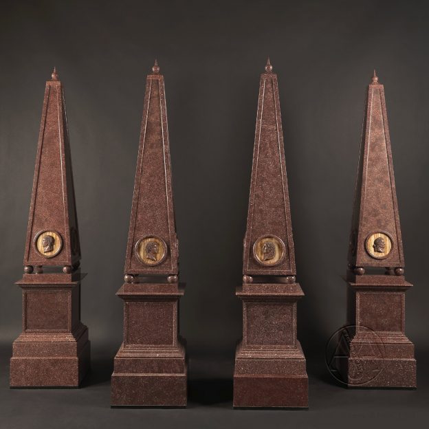 An Important Set of Four Large Porphyry Obelisks