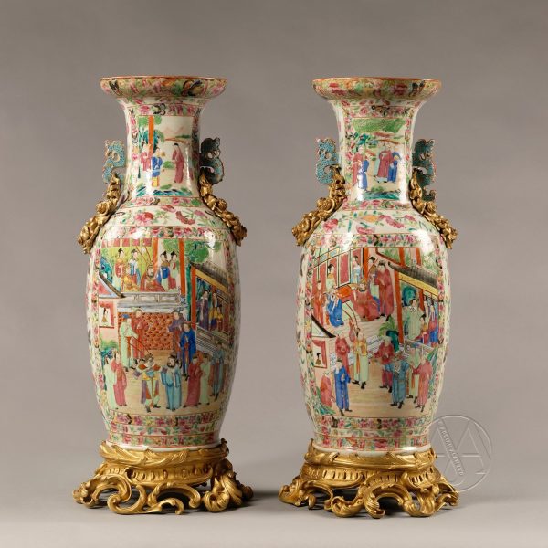 A Pair of Gilt-Bronze Mounted Famille Rose Porcelain Vases