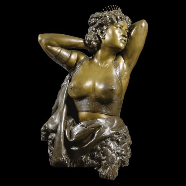 Figura de bronce multipatinado de una bailarina egipcia