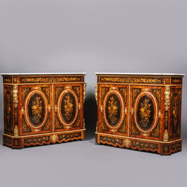 A Pair of Napoleon III Ormolu-Mounted Marquetry Side Cabinets