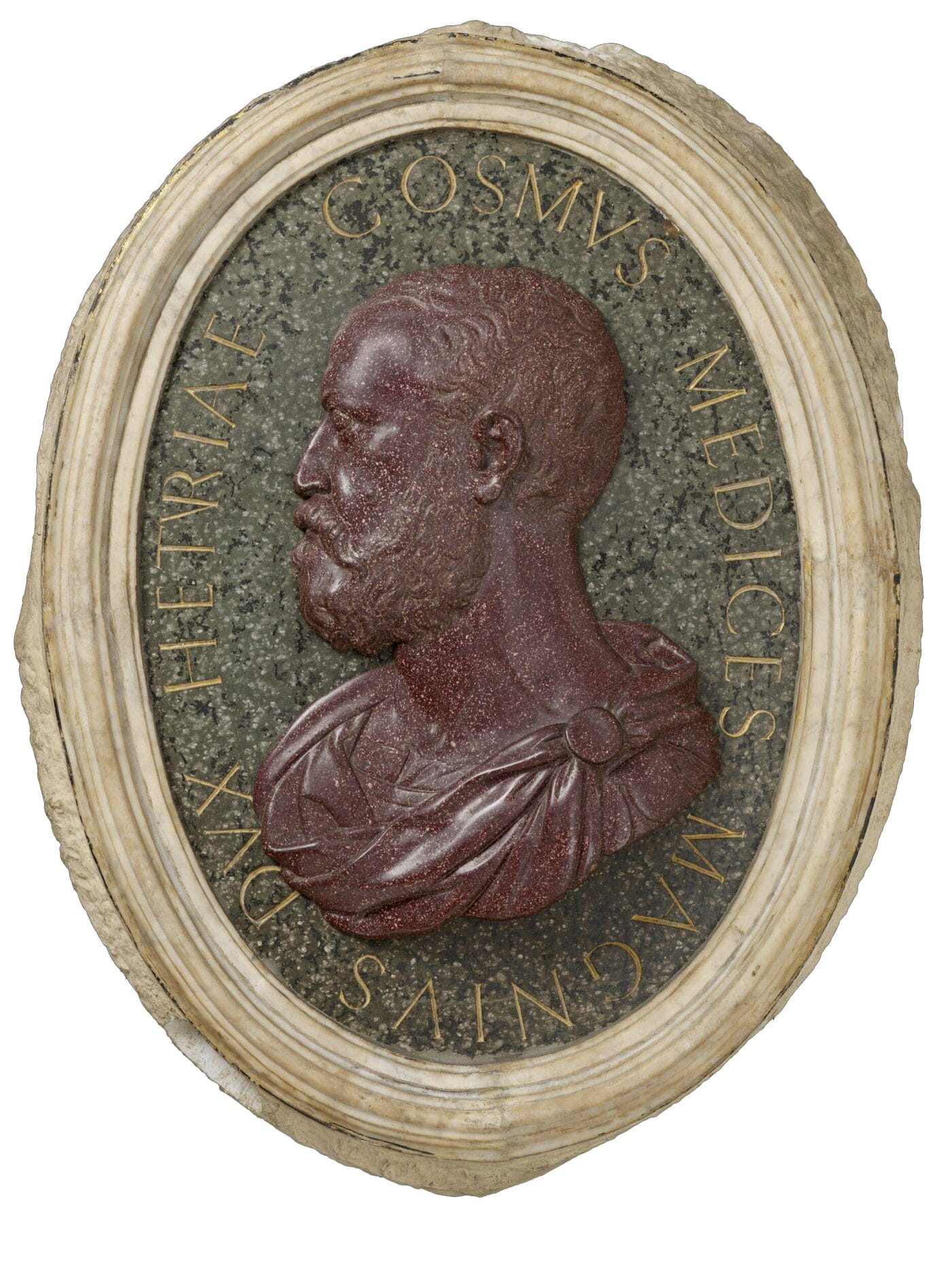 Relief, porphyry, portrait of Cosimo I de' Medici, by Francesco di Giovanni Ferrucci (Francesco del Tadda), Florence, 1570.