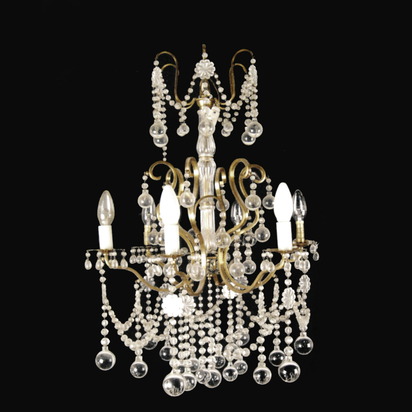 A Cut-Glass and Gilt-Brass Six-Light Chandelier