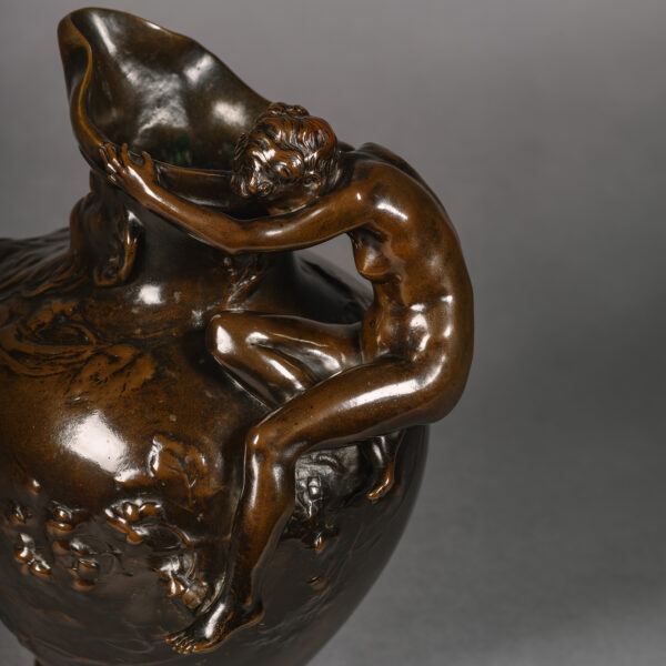 An Art Nouveau Bronze Figural Ewer Modelled With A Water Nymph by Auguste Ledru, Cast by Susse Frères