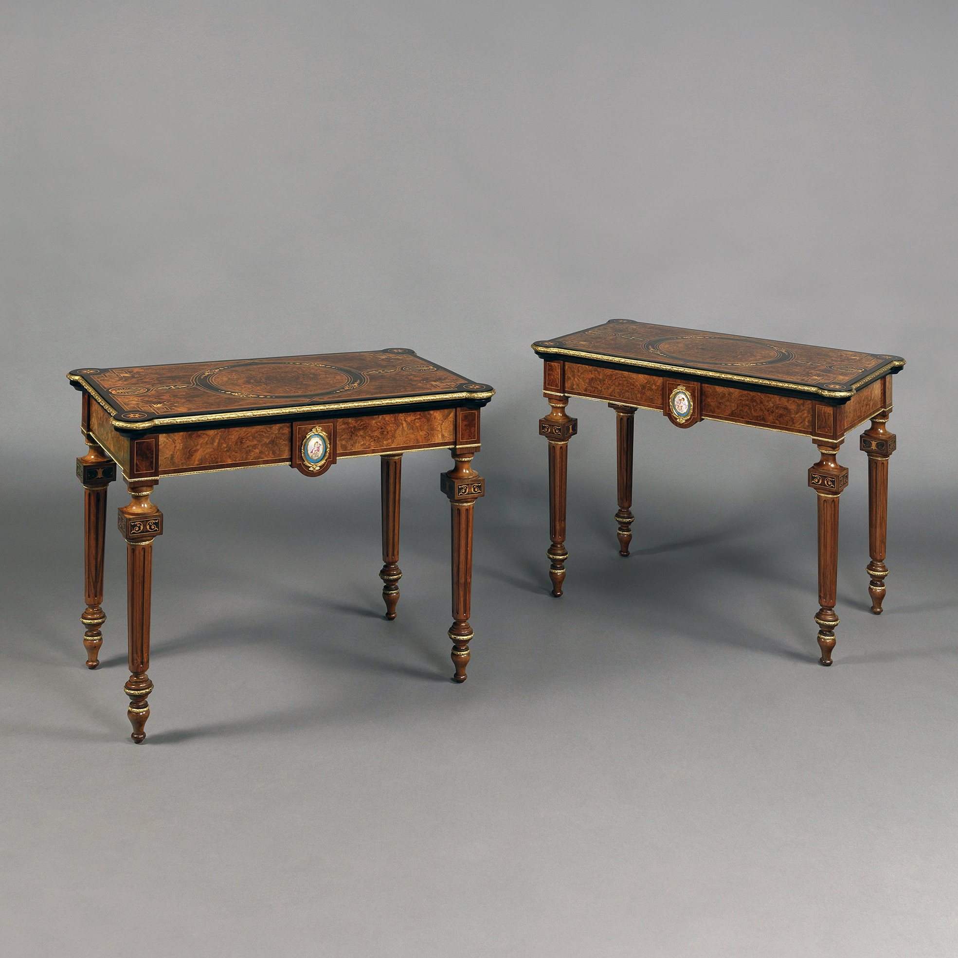 Pair of Victorian gilt-bronze mounted marquetry inlaid card tables, English circa 1870
