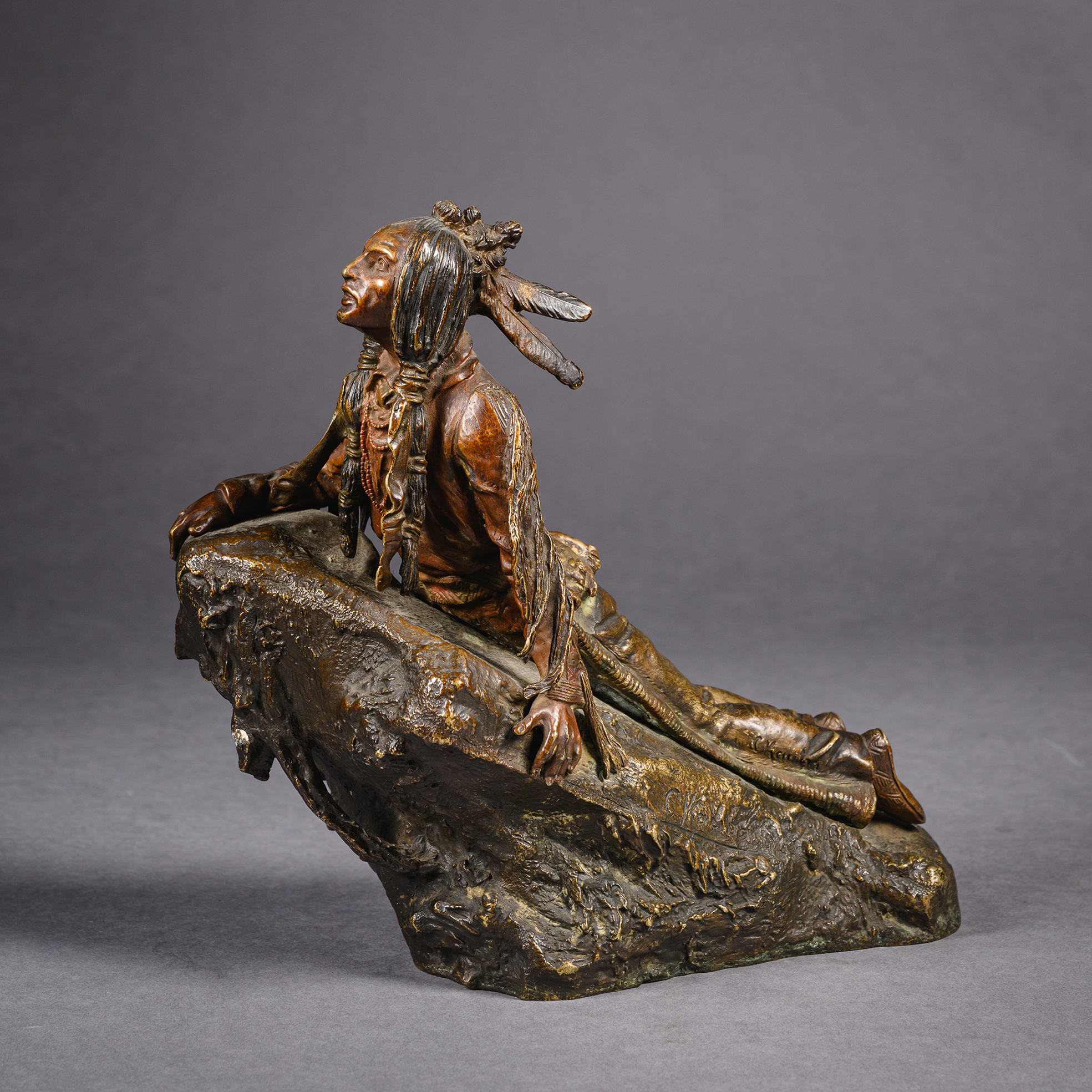 Patinated Bronze Figure of a Native American Scout by Carl Kauba, Austrian Circa 1910