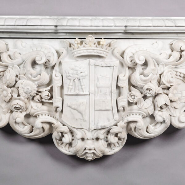 A Magnificent and Highly Important Louis XV Style White Carrara Marble Figural Fireplace.