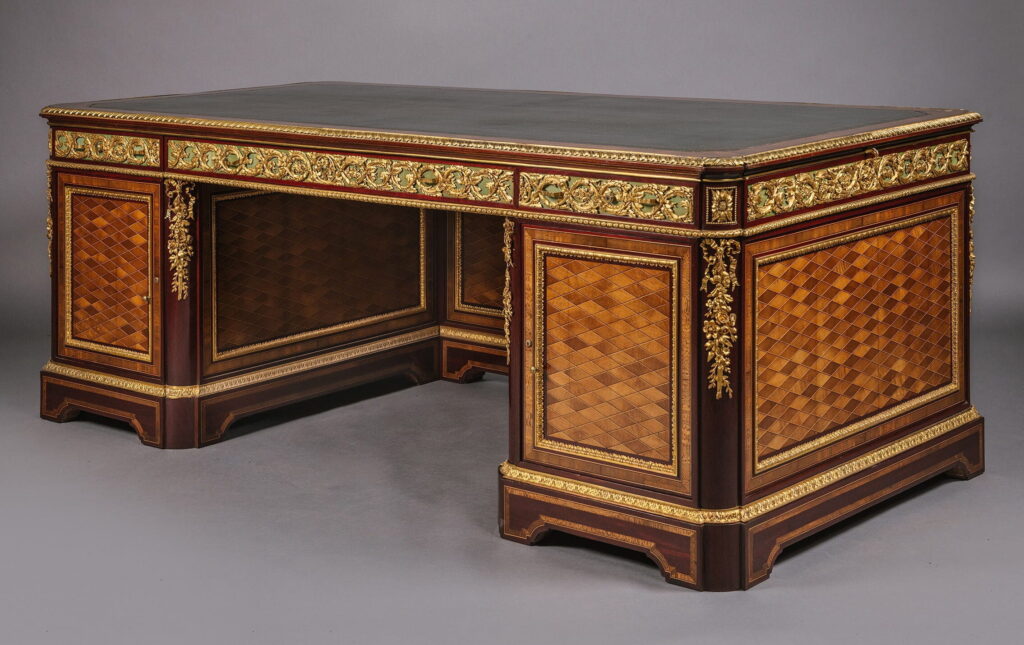 Parquetry Pedestal Desk made by Masion Grohe fAchille Marcus Fould, Napoleon III's minister of state 1852-1860 in the collection of Adrian Alan