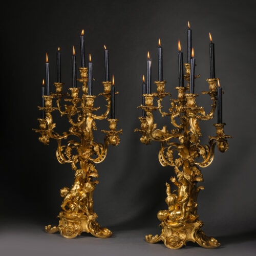 A Pair of Louis XV Style Gilt-Bronze Eight-Light Candelabra, Attributed to Victor Paillard