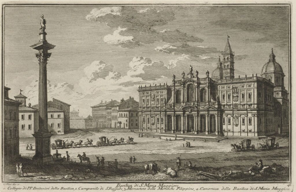 The Piazza and Church of Santa Maria Maggiore, Rome, engraving by Giuseppe Vasi dated 1747