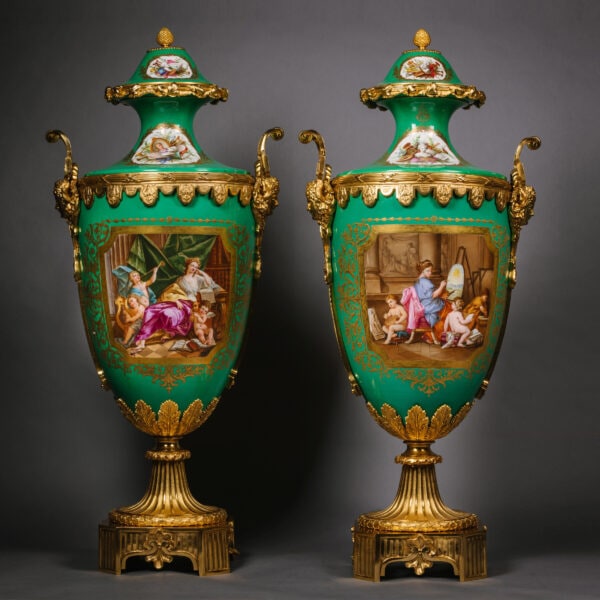 A Very Large and Important Pair of Gilt-Bronze Mounted Sèvres Style Green Ground Porcelain Vases. ©Adrian Alan Ltd