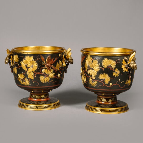 A Pair of ‘Japonisme’ Gilt And Patinated Bronze Cache Pots, By Christofle et Cie. France, Circa 1880. Adrian Alan Ltd
