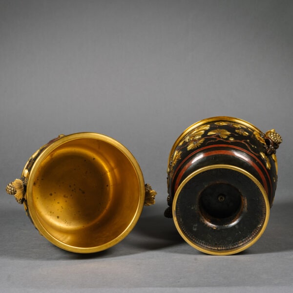 A Pair of ‘Japonisme’ Gilt And Patinated Bronze Cache Pots, By Christofle et Cie. France, Circa 1880.