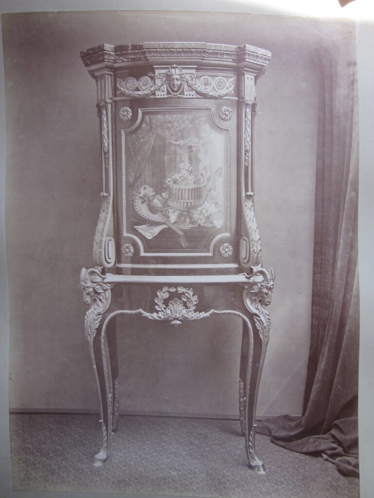 The cabinet recorded in the Beurdeley family archive. A.Beurdeley à Paris. Marquetry cabinet exhibited in 1878 (photographed credit: Tissier aîné, Paris © Camille Mestdagh).