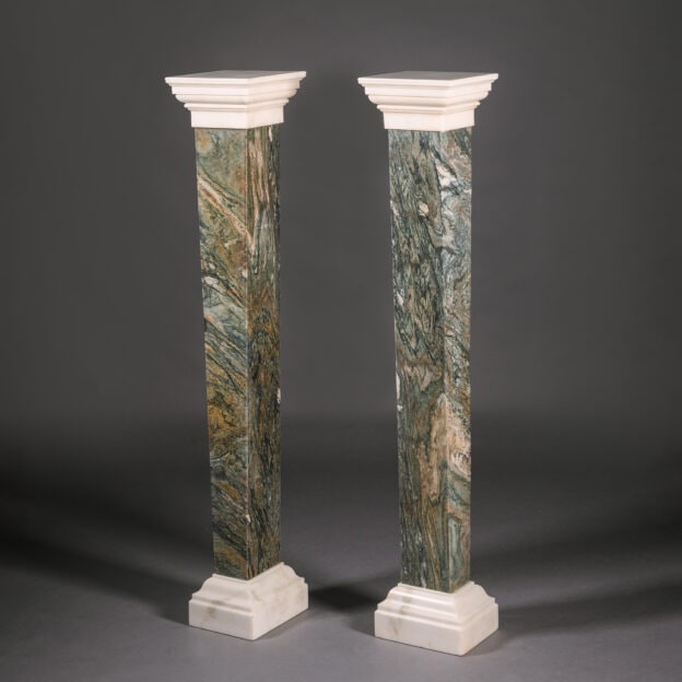 A Pair of Green Breccia and Carrara Marble Pedestals. Probably French, Circa 1830.