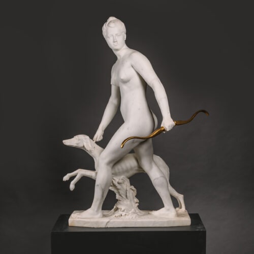 Alfred Boucher (French, 1850-1934), ‘Diana the Huntress’. A Near Lifesize Statuary Marble Group