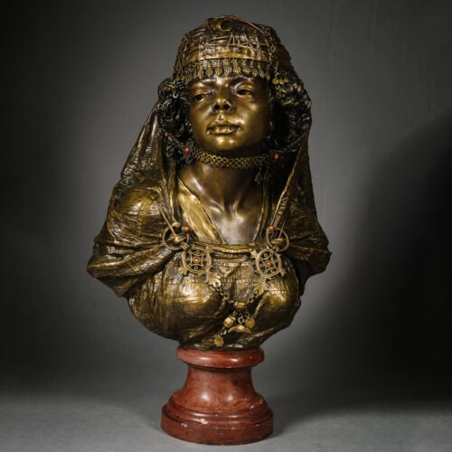 Émile-Coriolan-Hippolyte Guillemin (French, 1841-1907) - A Fine Multimpatinated Orientalist Bust of A Young Nubian Woman. France, Dated 1882