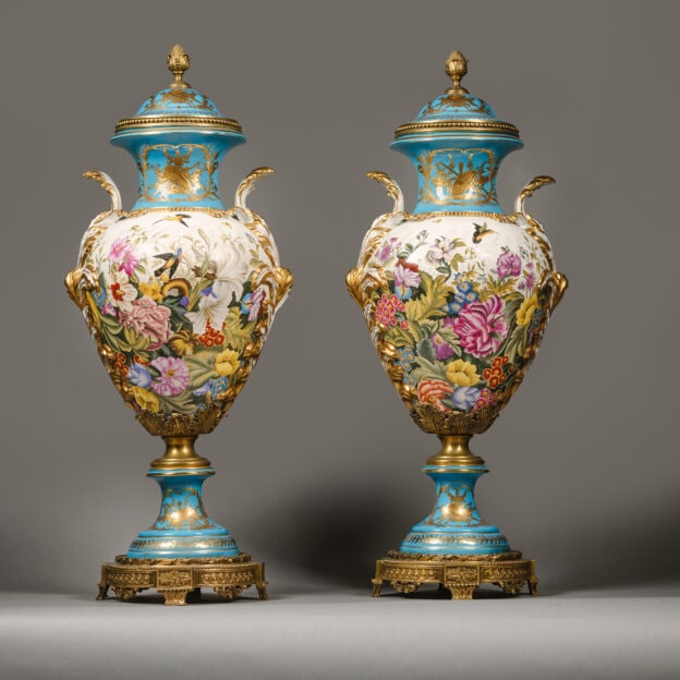A Pair of Large Sèvres Style Porcelain Vases and Covers