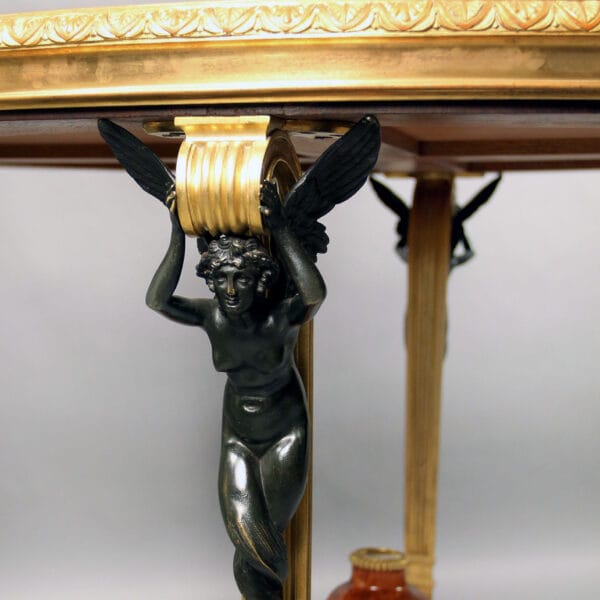 A Fine Louis XVI Style Patinated and Gilt-Bronze Mounted Centre Table After The Fontainebleau Model with a Verde Patricia Marble Top, by Zwiener / Jansen Successeur