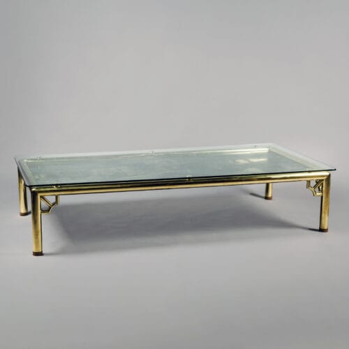 A Very Large Chinoiserie Lacquer, Polished Brass and Glass Coffee Table. In the manner of Maison Jansen