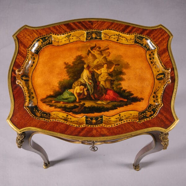 A Fine Louis XV Style Gilt-Bronze Mounted Bois Satiné and Lacquered Tray-Top Table, by Henry Dasson