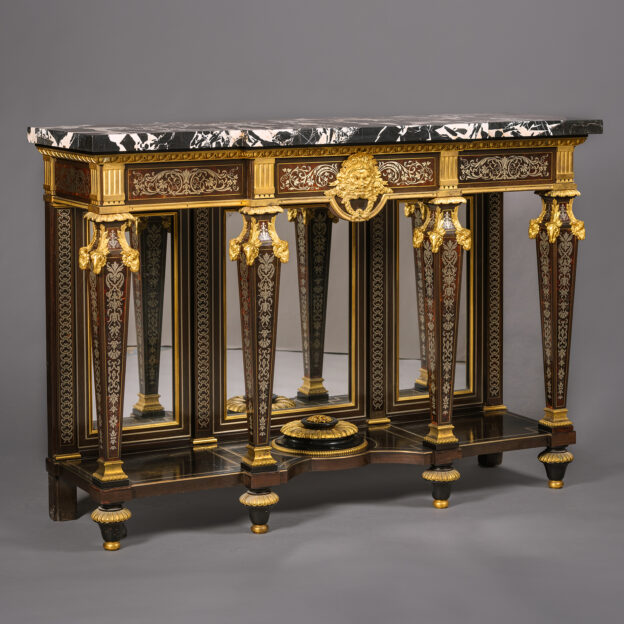 A Louis XIV Style Gilt-Bronze Mounted Cut-Brass and Cut-Pewter Inlaid 'Boulle' Marquetry and Ebonised Console Table, By Gervais Durand