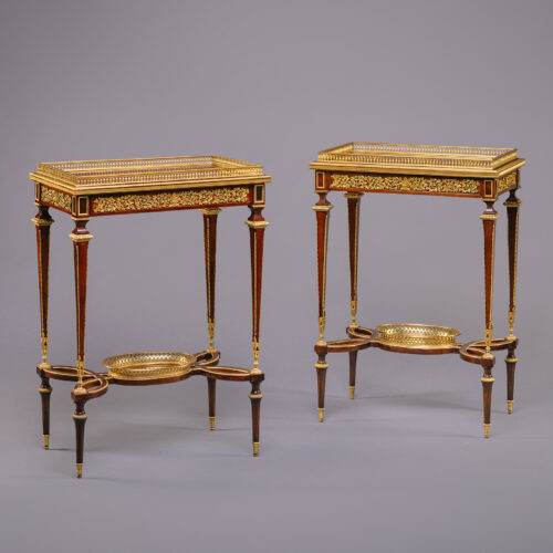 A Fine Pair of Louis XVI Style Gilt-Bronze Mounted Mahogany Occasional Tables