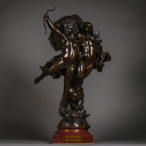 A Fine Patinated Bronze Figural Group of Cupid and Psyche, Entitled 'L'Amour Vainqueur' ('A Love Vanquished') By Adolphe Itasse
