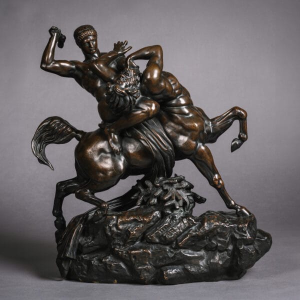 A Fine Patinated Bronze Group, Entitled 'Thesée Combattant le Centaure Bianor' ('Theseus Fighting the Centaur Bianor'), By Antoine Louis Barye