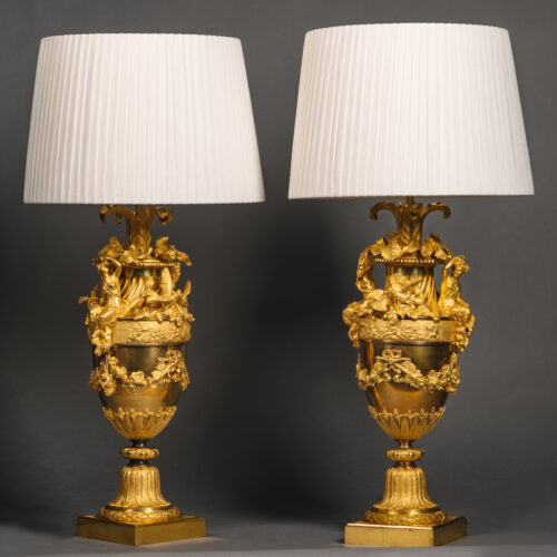 A Pair of Fine Napoleon III Period Gilt-Bronze Vases, Mounted as Table Lamps, By Henry Picard