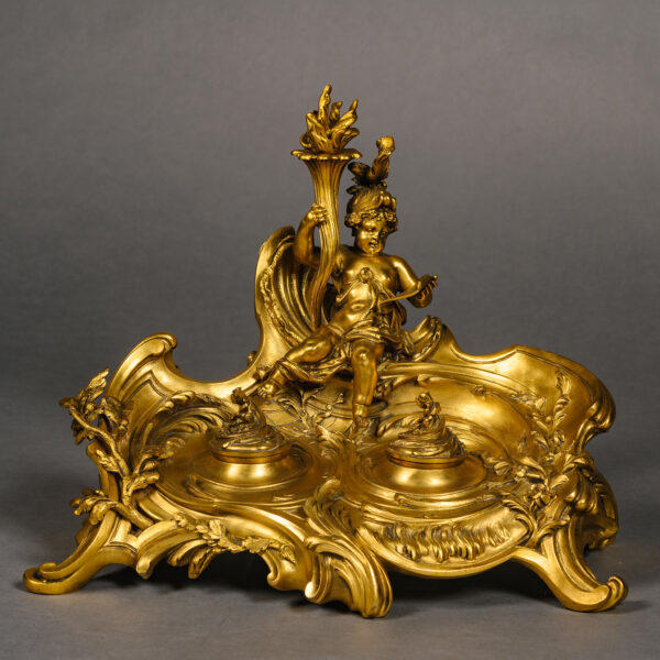 A Rare Louis XV Style Gilt-Bronze Inkwell, Designed by Léon Messagé and Cast By The Ferdinand Barbedienne Foundry, Paris