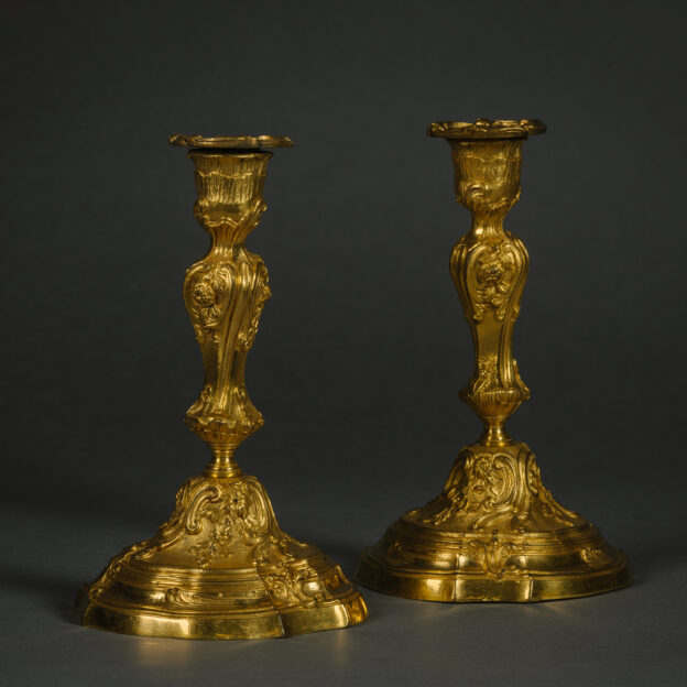 A Pair of Louis XV Style Gilt-Bronze Candlesticks