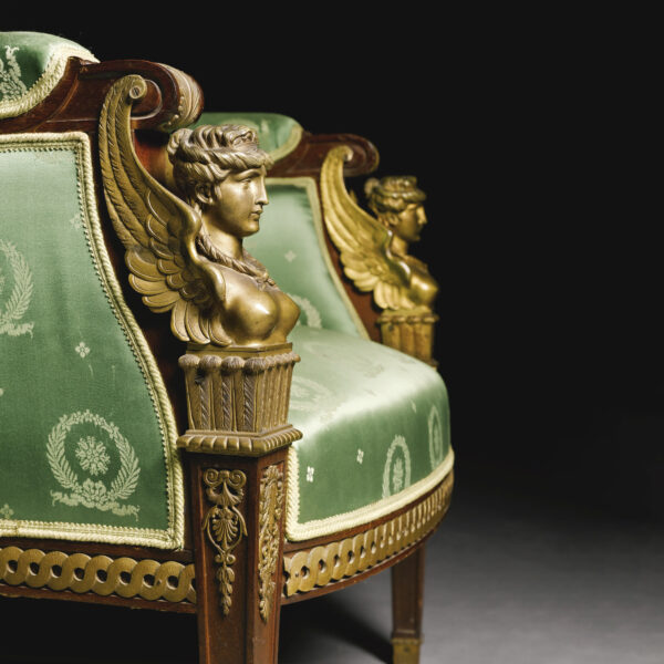 A Fine Pair of Empire Style Mahogany And Gilt-Bronze Bergères in the Manner of Jacob-Desmalter