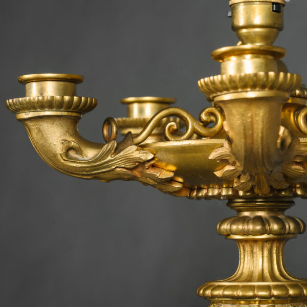 A Pair of Napoleon III Gilt-Bronze Five-Light Candelabra, Fitted As Lamps