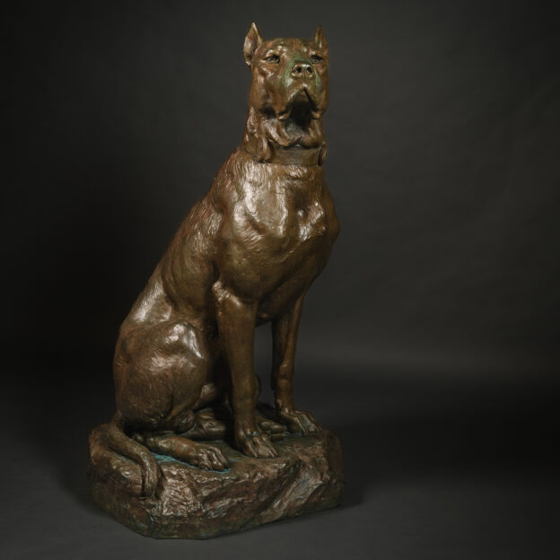 A Lifesize Patinated Bronze Statue of a Seated Great Dane By François Auguste-Hippolyte Peyrol