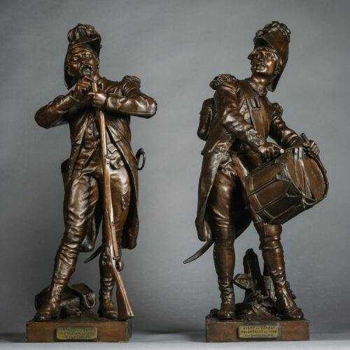 A Fine Pair of Bronze Figures Entitled 'Avant le Combat' and 'Apres le Combat', Cast from the models by Etienne-Henri Dumaige (1830 - 1888)