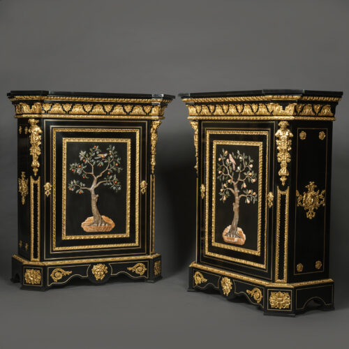 A Pair of Large and Unusual Napoleon III Pietre Dure and Gilt Bronze Mounted Ebony and Ebonised Side Cabinets or Meubles à Hauteur d’Appui. Attributed to Mathieu Befort, dit Befort Jeune