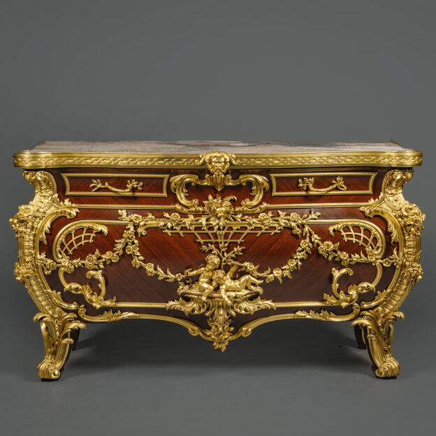 A Magnificent Rococo Style Gilt-Bronze, Bois Satiné and Mahogany Commode. By Rosel, Brussels, After The Celebrated Model By Johann Melchoir Kambli.
