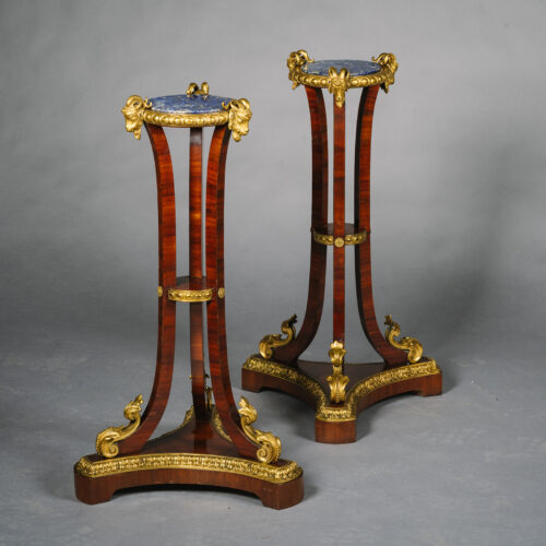 A Pair of Fine and Unusual Louis Philippe Period Gilt-Bronze, Mahogany and Lapis Lazuli Guéridons or Jardinière Stands