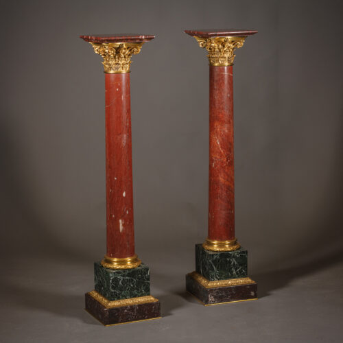 A Pair of Napoléon III Gilt-Bronze and Marble &#039;Corinthian&#039; Pedestals, Attributed to Maison Millet.