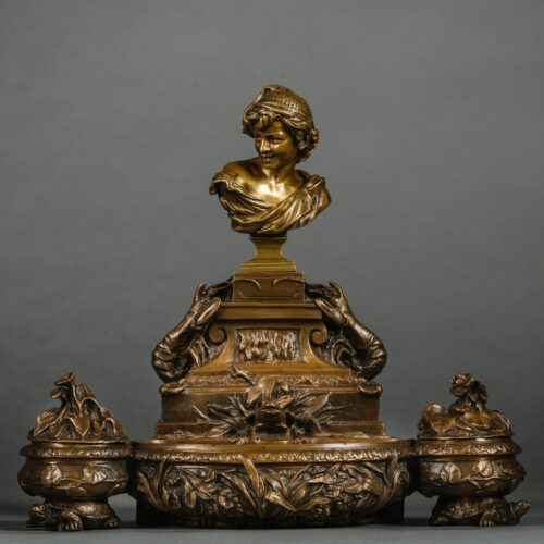 An Unusual Patinated Bronze Sculptural Inkwell By Jean-Baptiste Carpeaux (1827–1875)