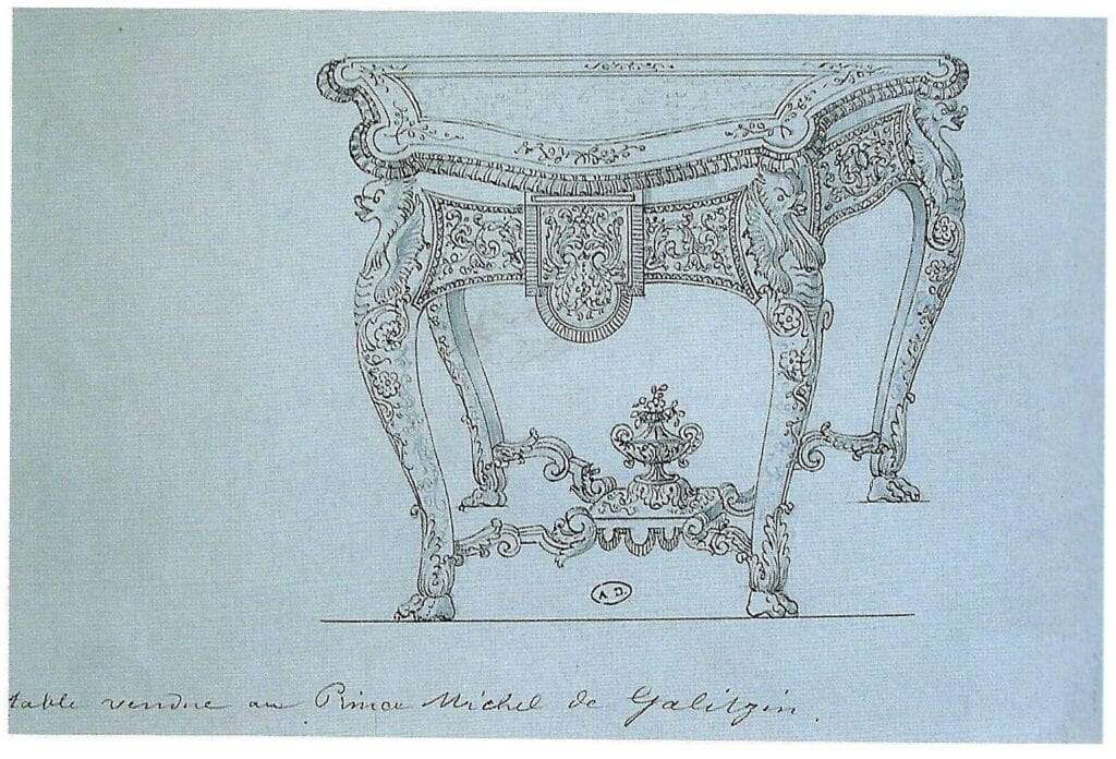 Drawing by Beurdeley of a console table