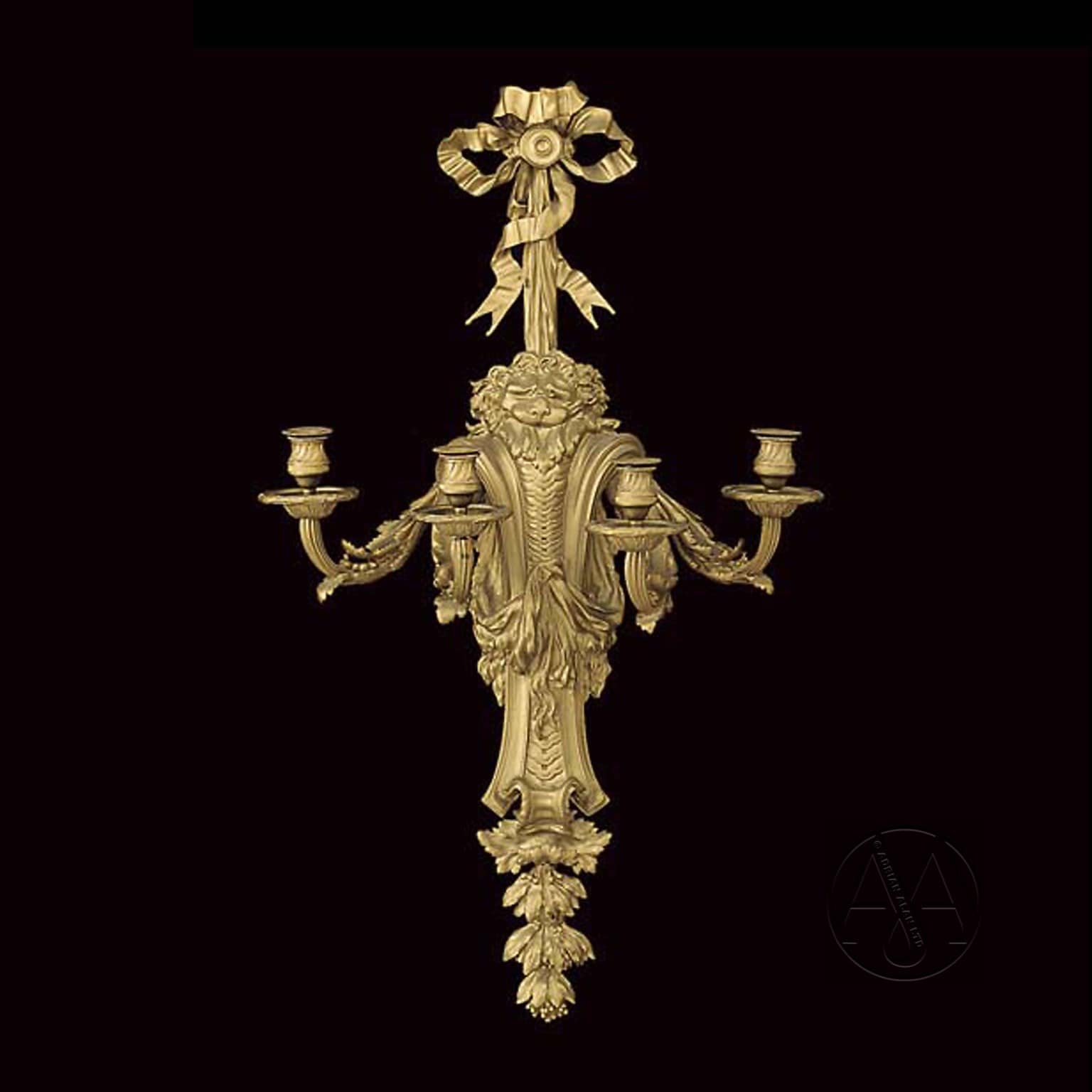 A Magnificent Gilt-Bronze Four-Light Lion Mask Wall Applique