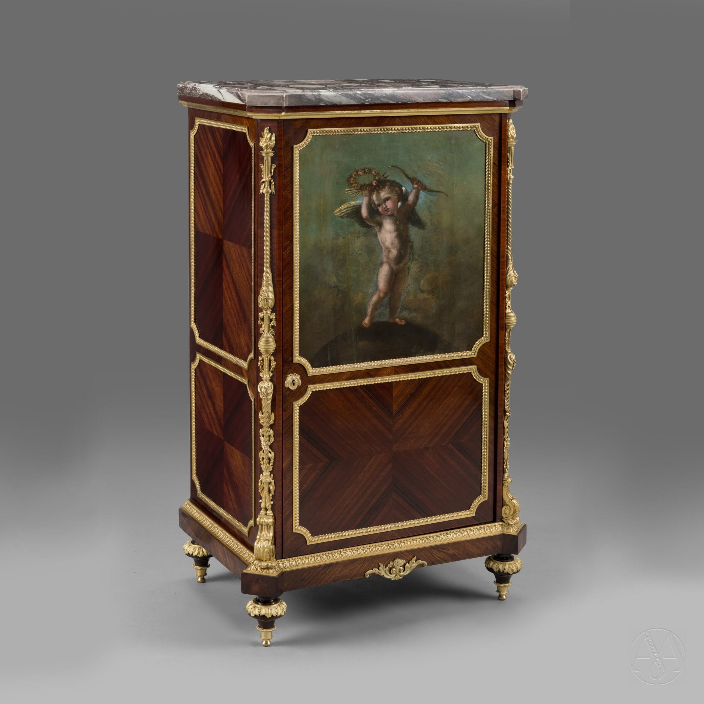 A Fine Louis XVI Style Gilt-Bronze Mounted Cabinet With a Vernis Martin Panel