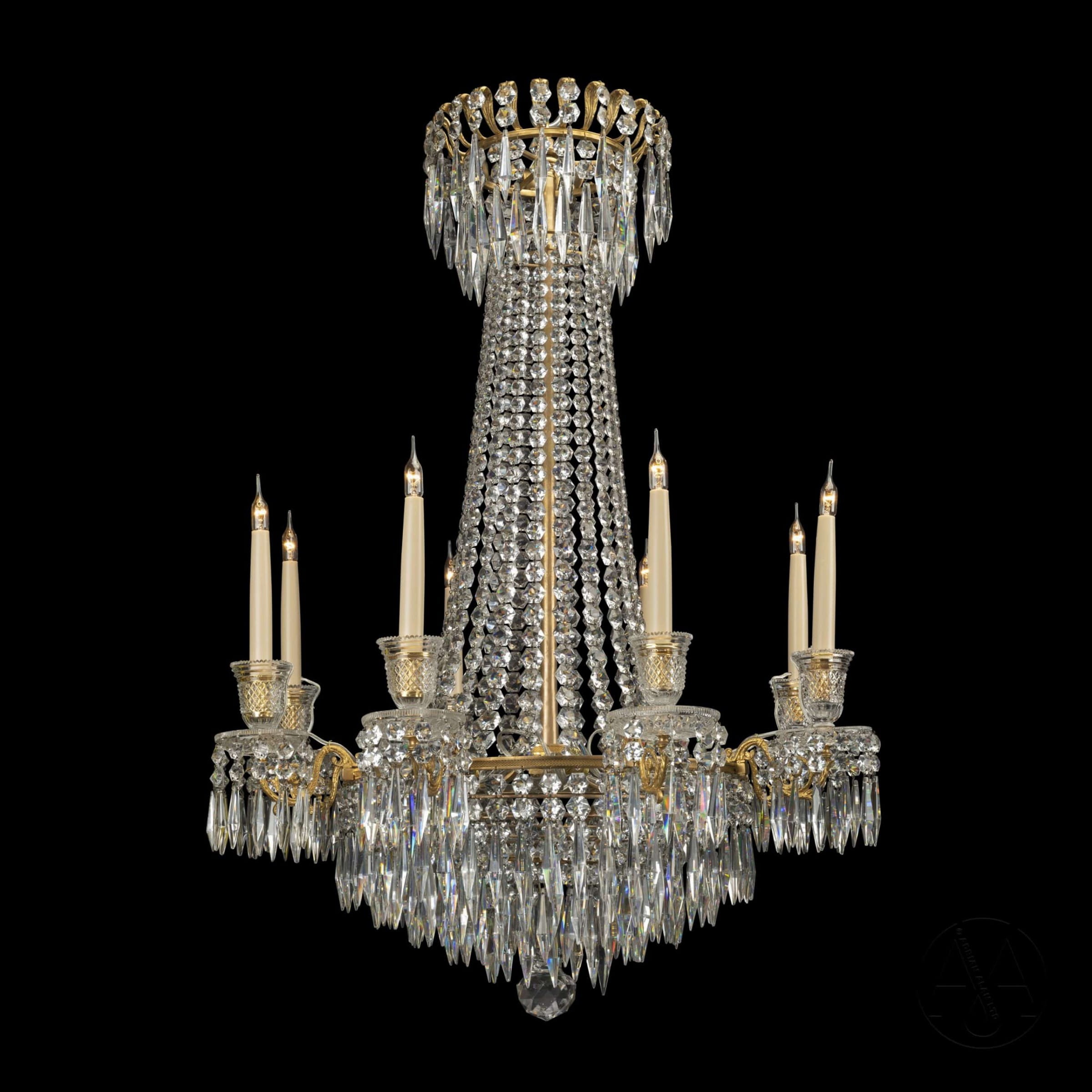 A Fine Regency Period Gilt-Bronze and Cut-Crystal Frame Chandelier