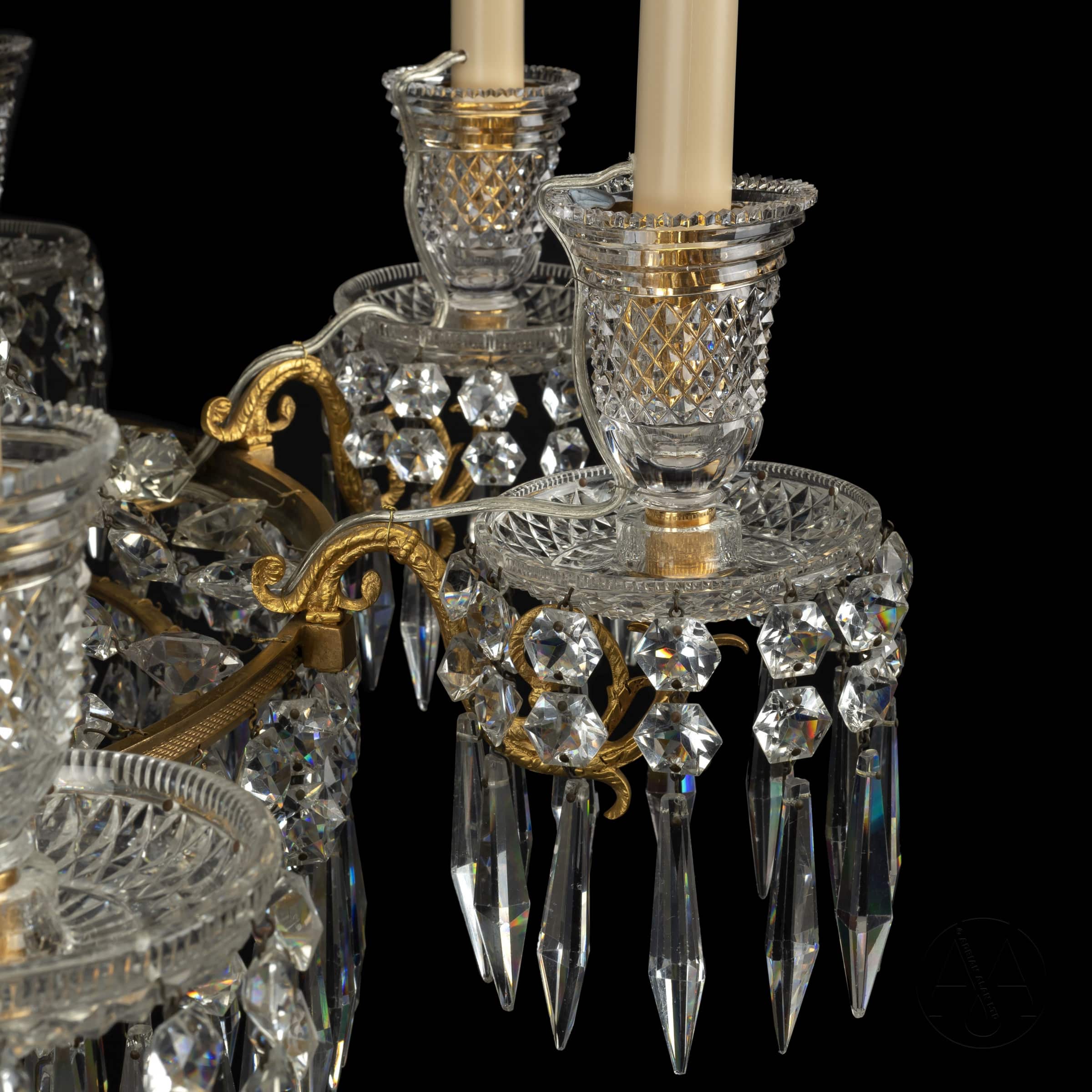 A Fine Regency Period Gilt-Bronze and Cut-Crystal Frame Chandelier - Image 3