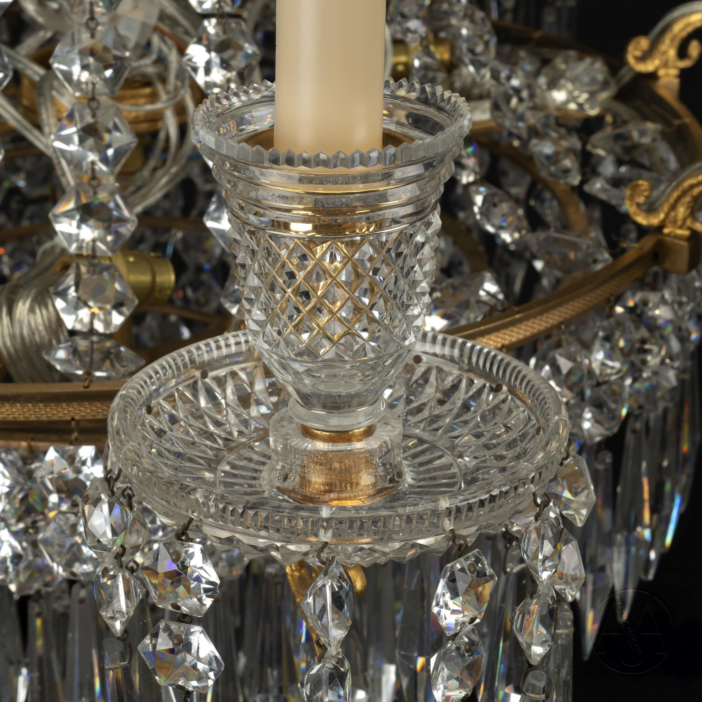 A Fine Regency Period Gilt-Bronze and Cut-Crystal Frame Chandelier - Image 4