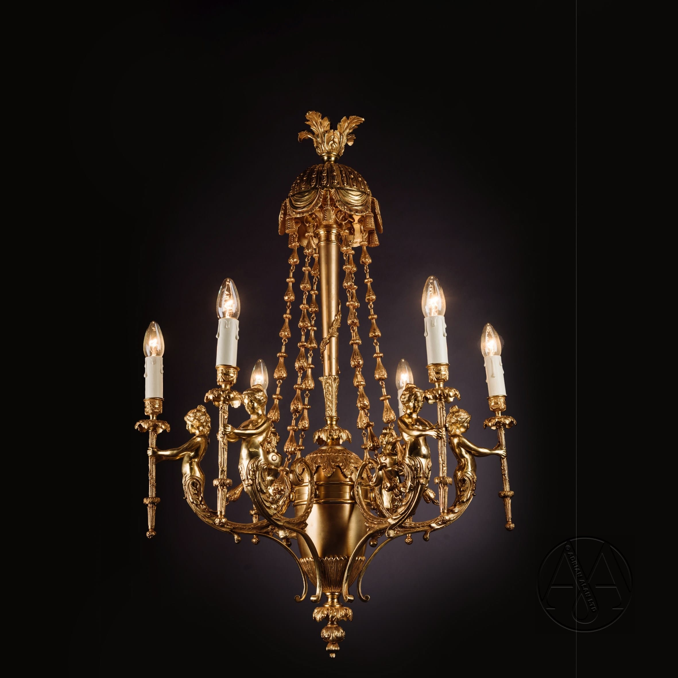 A Fine Gilt-Bronze Six-Light Figural Chandelier