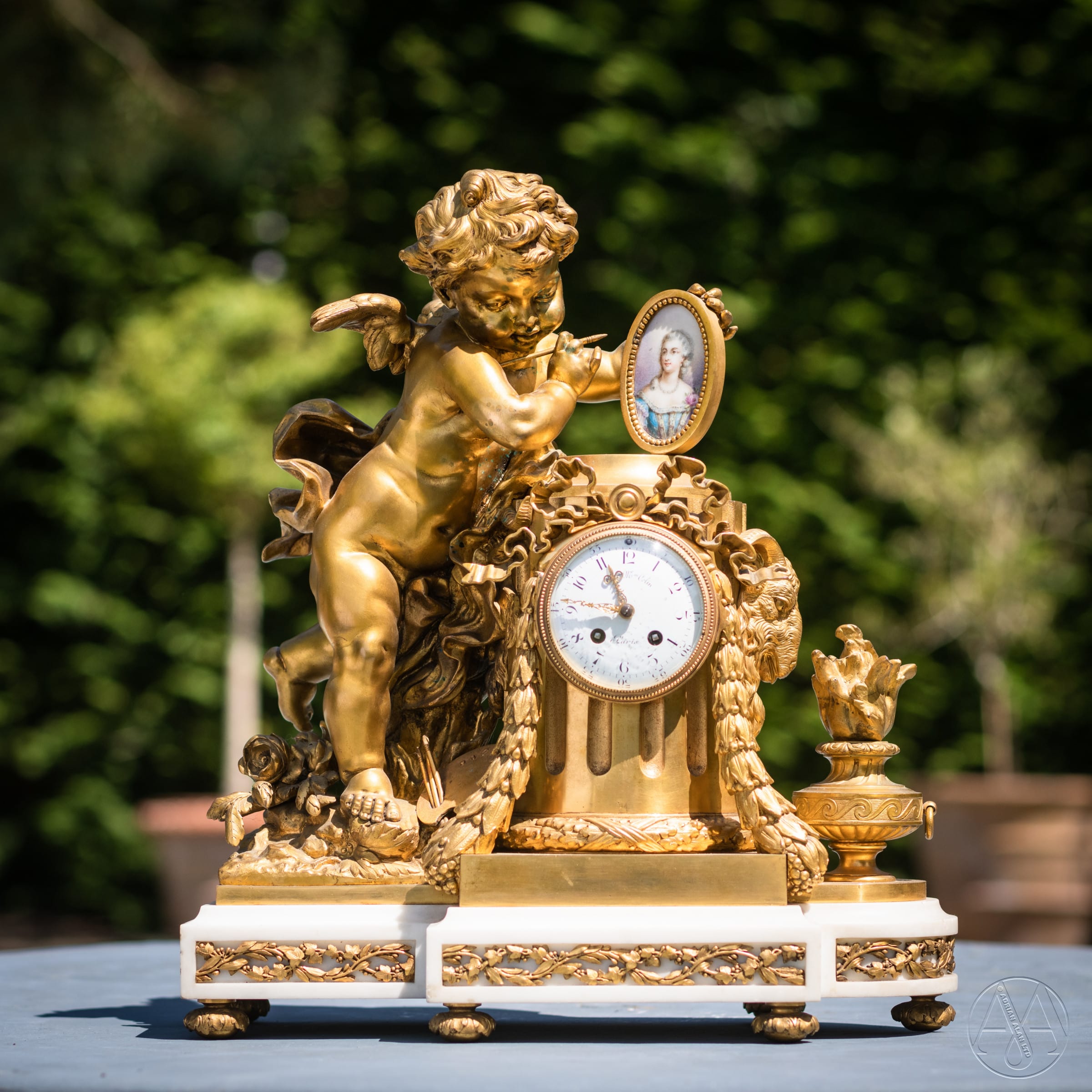 A Louis XVI Style Gilt-Bronze and Sèvres Style Porcelain Mounted Figural Clock, Allegorical of the Arts - Image 8